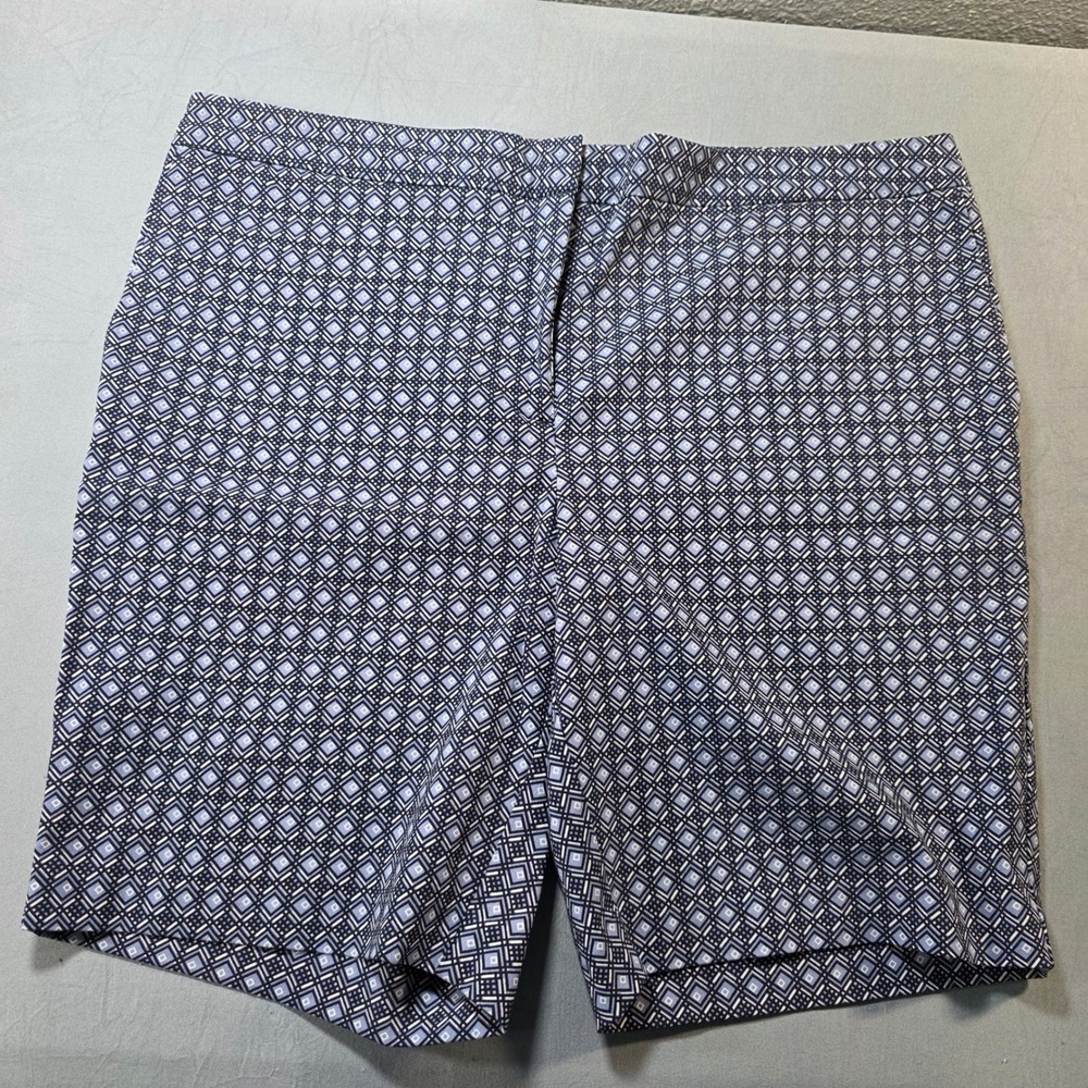 Mario Serrani Italy Blue Geometric Tile Print‎ Tailored Shorts Womens Size 14